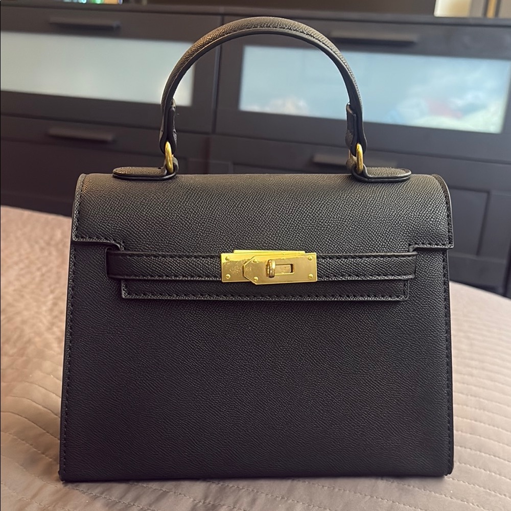 Structured Top-Handle Women’s Handbag in Black with Gold Hardware